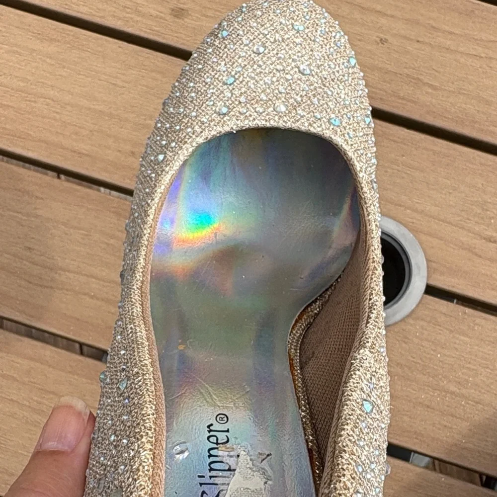 Women's Heels in Glittering Cream Rhinestones Silver Slipper Sparkling - Picture 12 of 13